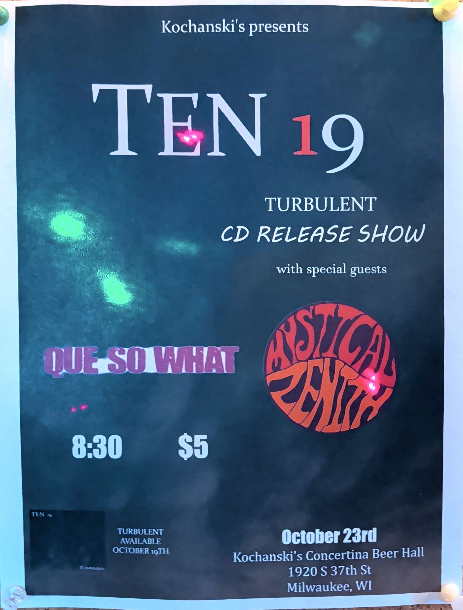 Ten 19 — Turbulent CD Release Show original event poster