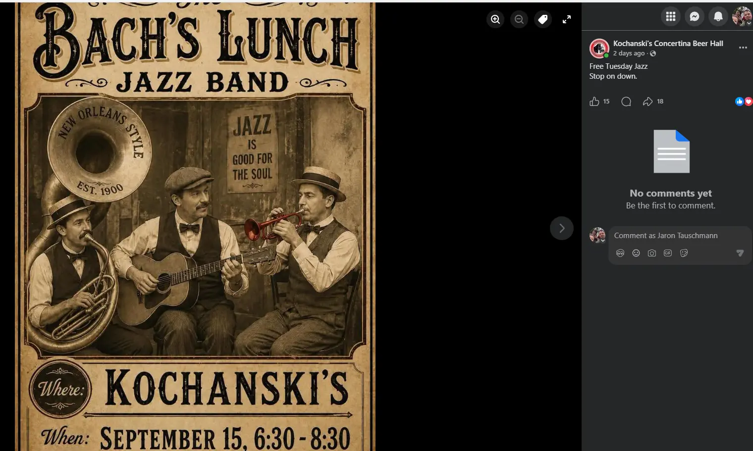 Bach's Lunch Jazz Band Tuesday show at Kochanski's